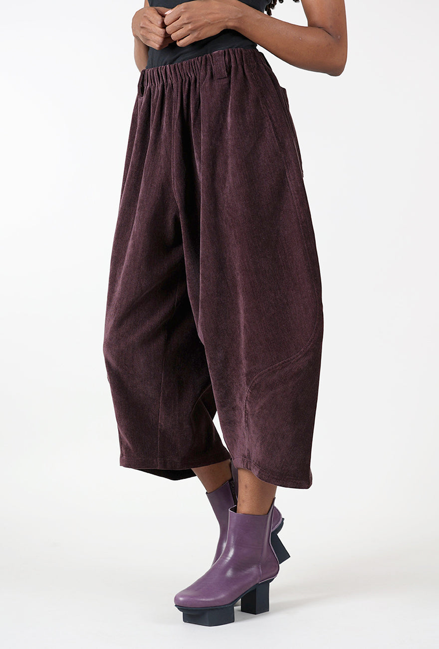 Velvet Cord Lantern Pant, Plum Angle 2
