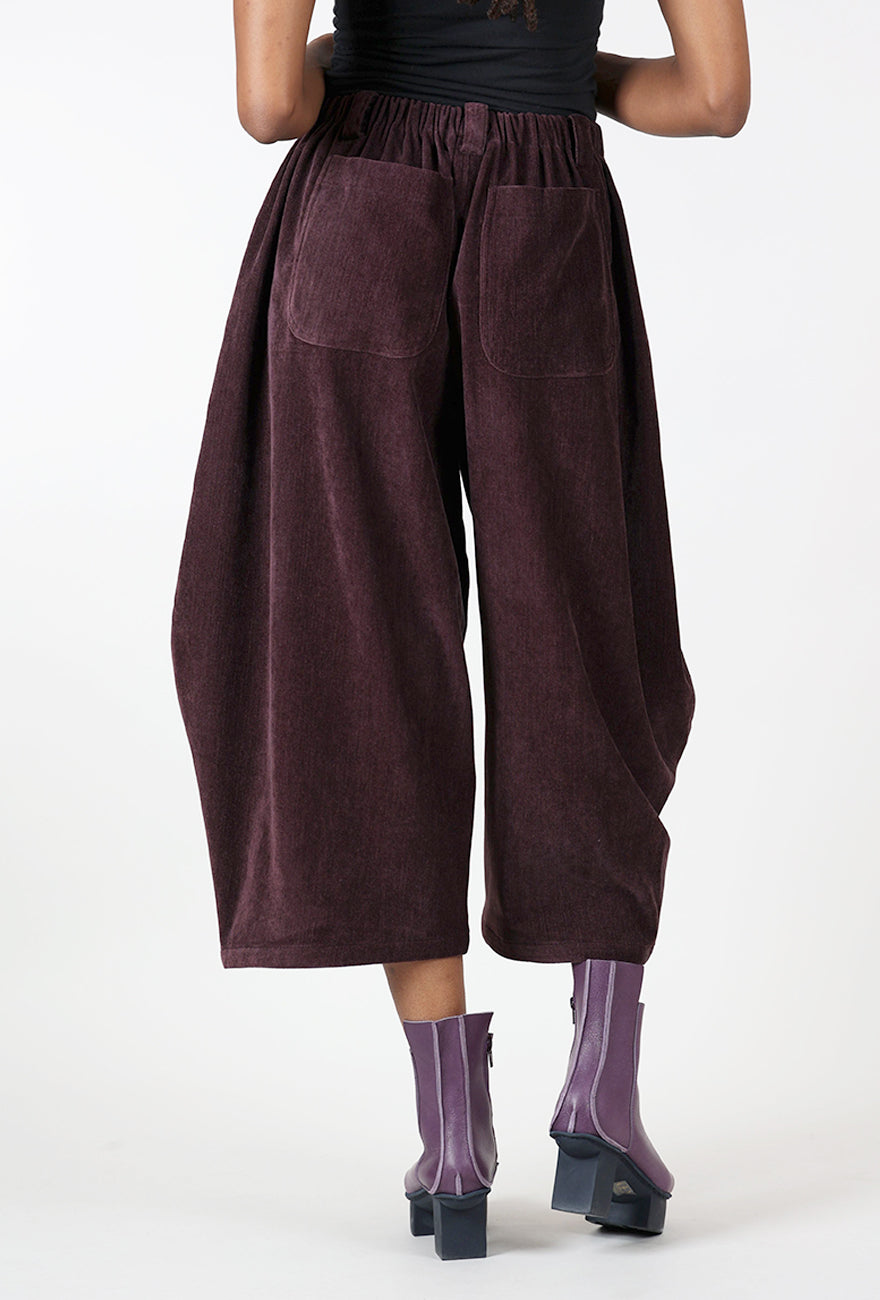Velvet Cord Lantern Pant, Plum Angle 3