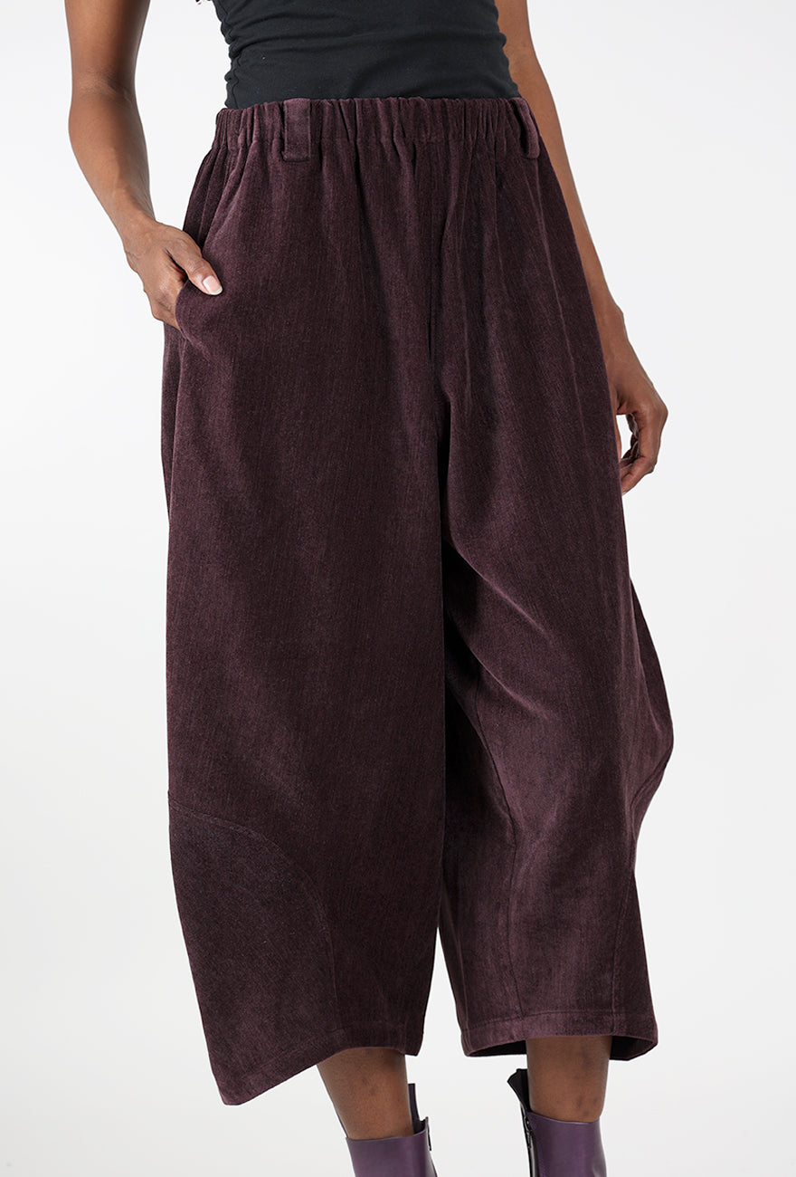 Velvet Cord Lantern Pant, Plum