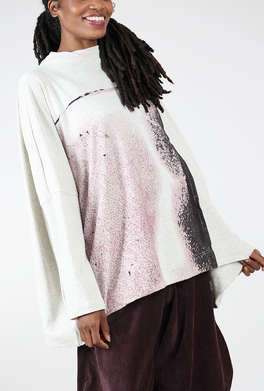 Pebbled Cotton Swing Top, Oatmeal/Mauve