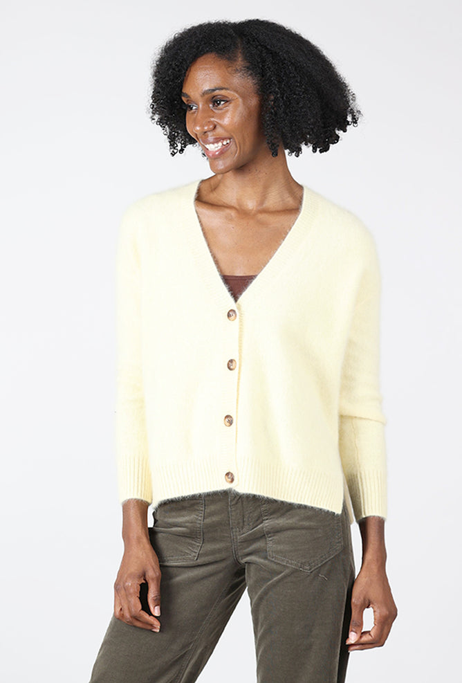 Estheme Cashmere Grandpa Cropped Cardie, Butter 