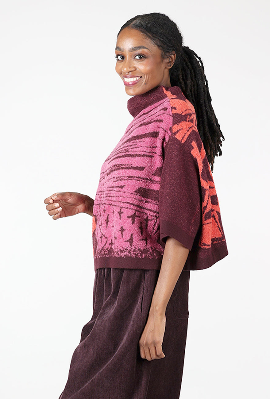 Double Face Lofted Pullover, Plum/Pink Angle 2