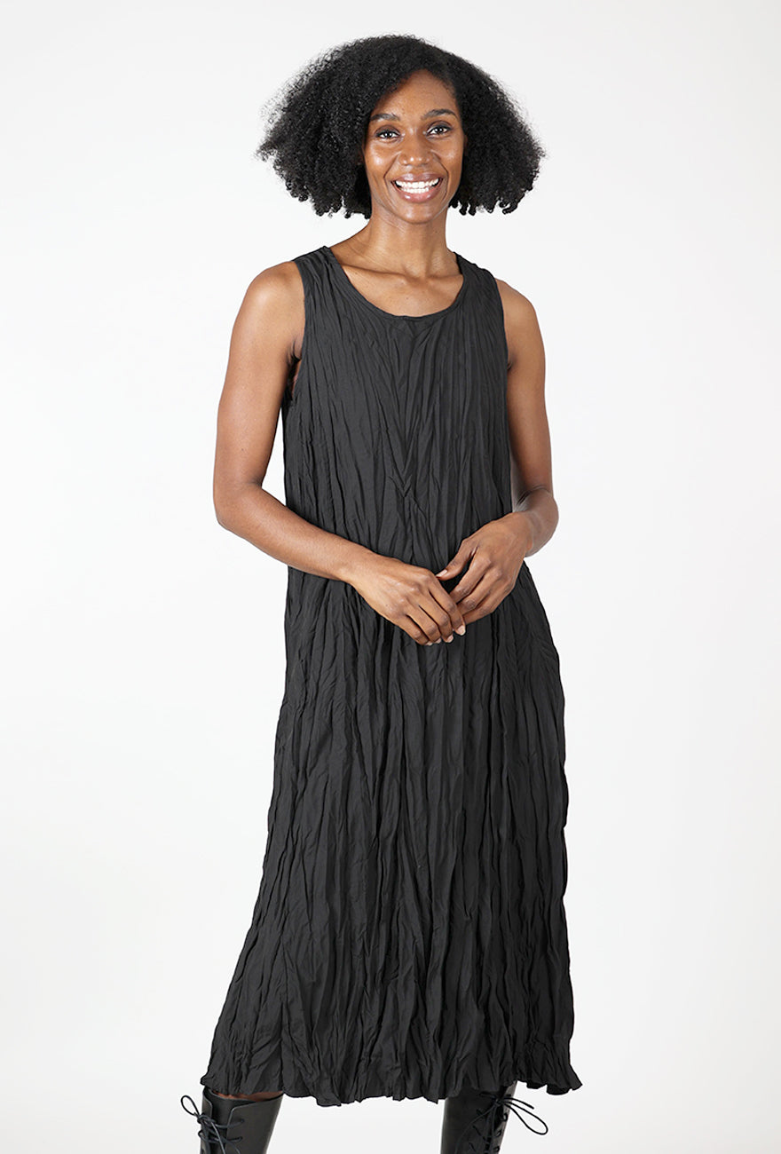 Crinkle Column Dress, Black