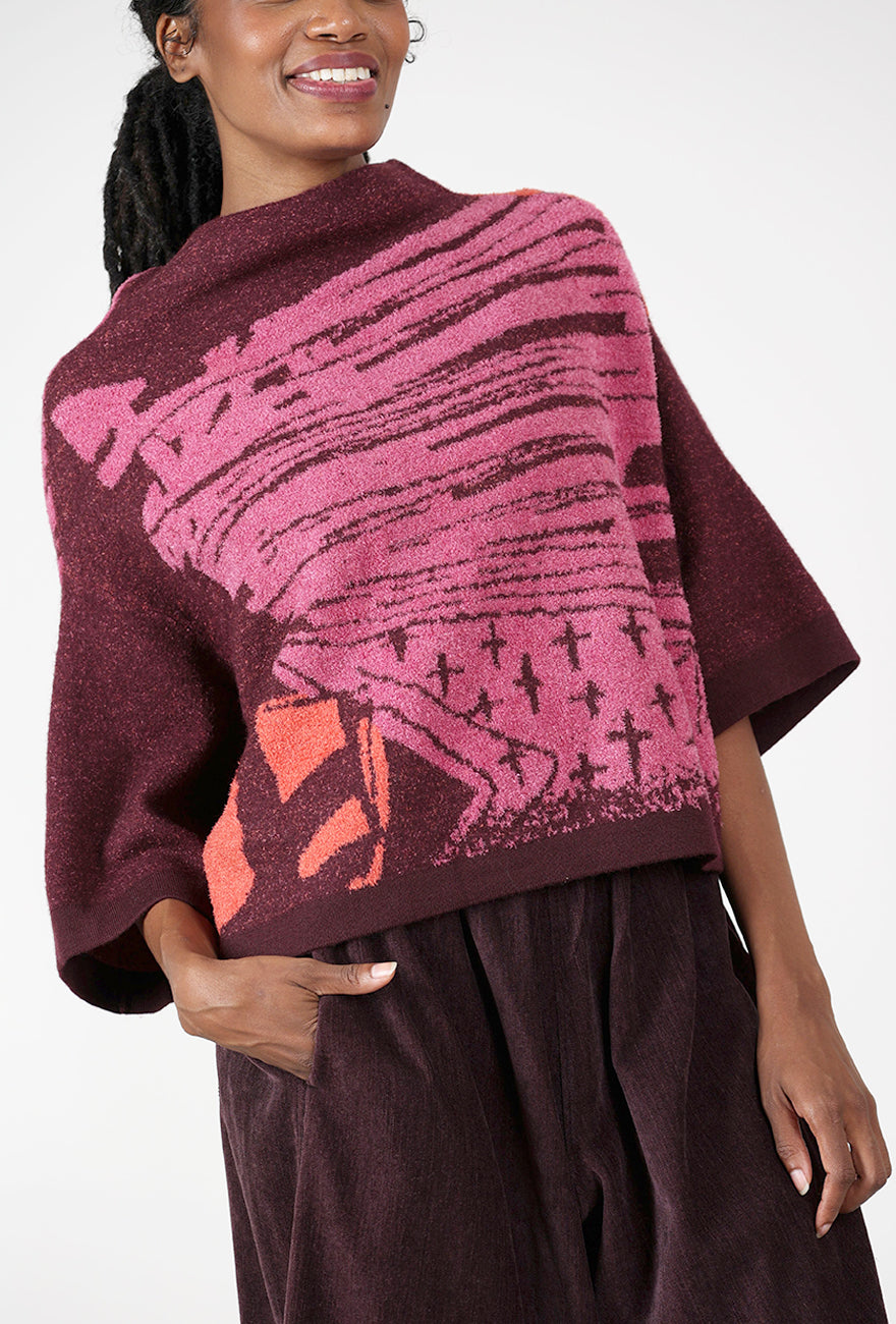 Double Face Lofted Pullover, Plum/Pink Angle 4