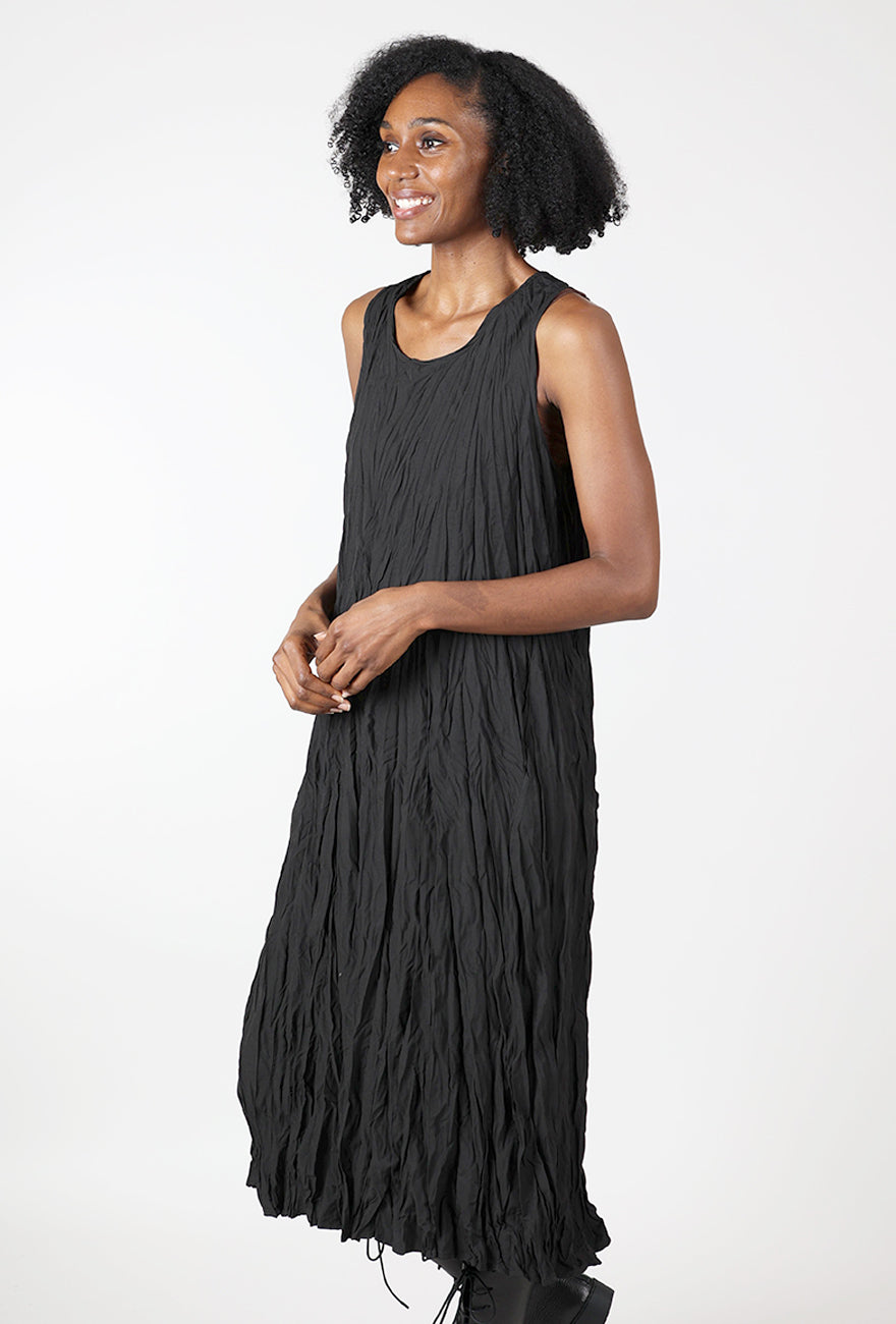 Crinkle Column Dress, Black