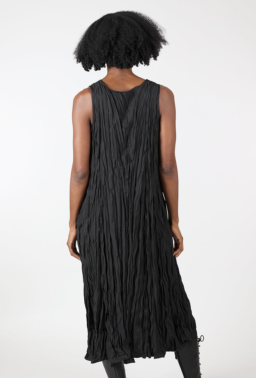 Crinkle Column Dress, Black Angle 3