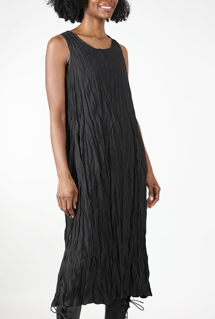 Crinkle Column Dress, Black