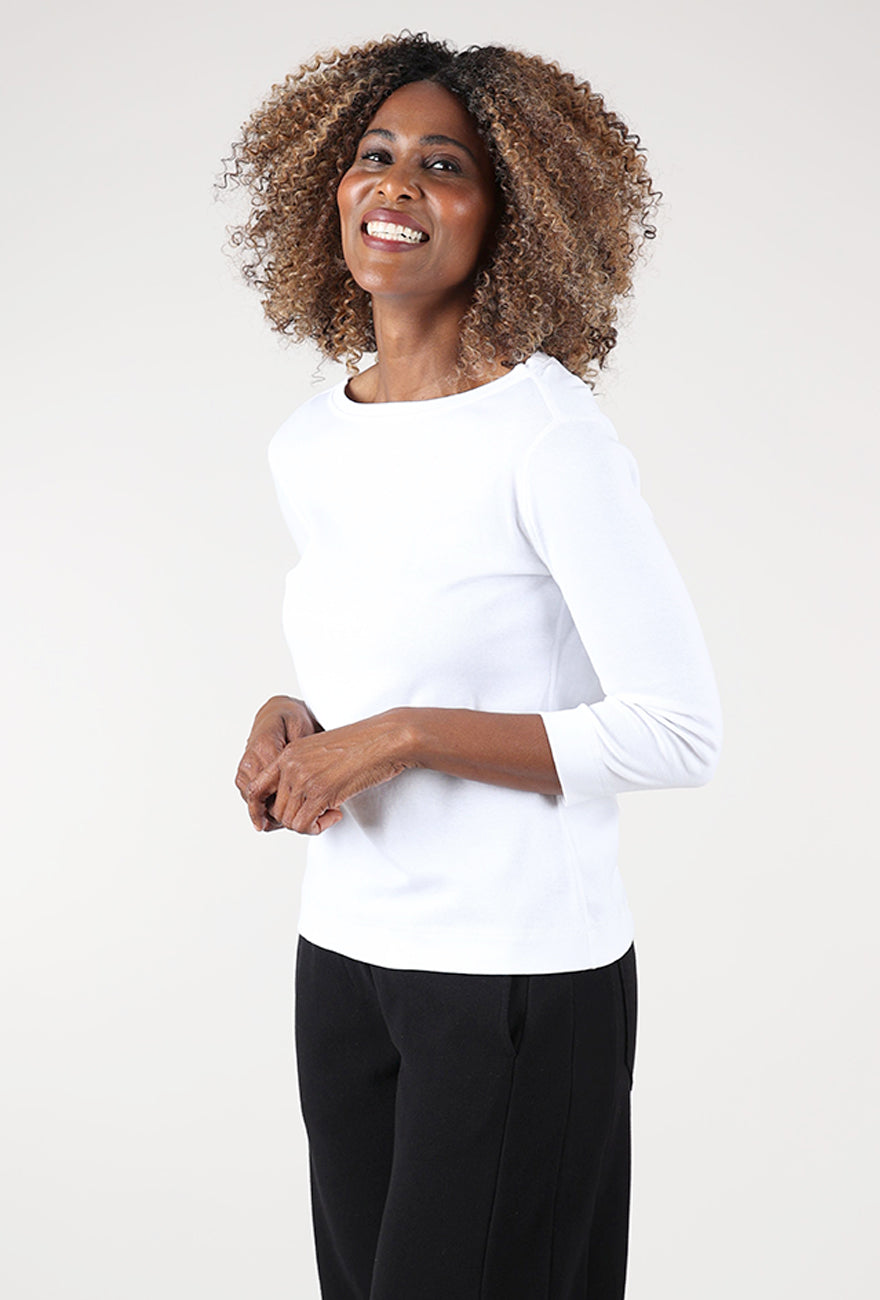 Organic Cotton Boatneck Tee, White Angle 2