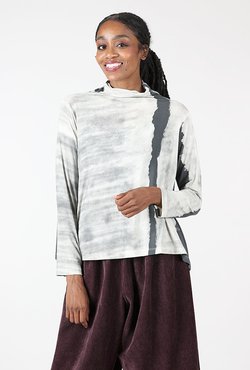 Fine Jersey Abstract Tneck, Ecru/Cement
