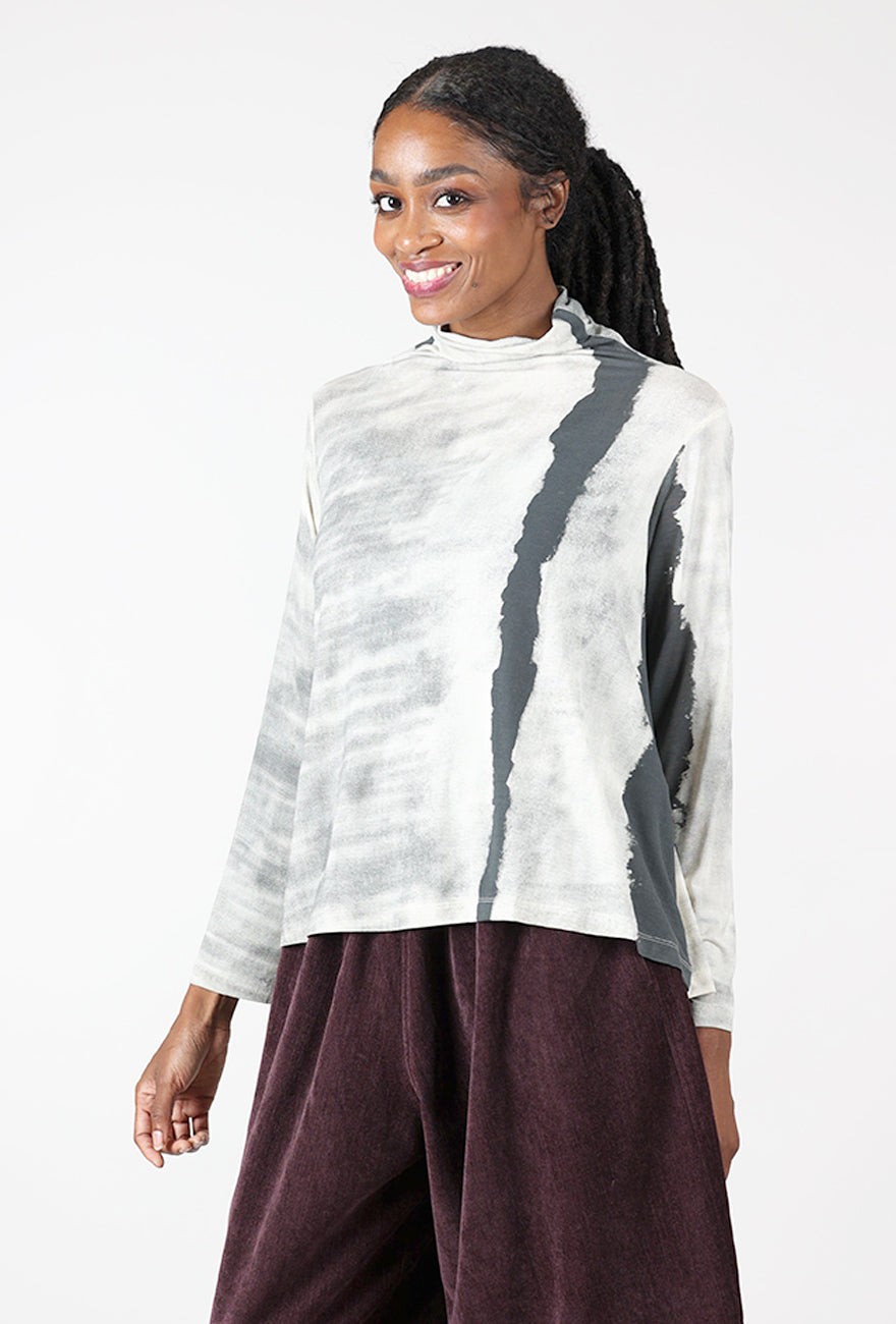 Fine Jersey Abstract Tneck, Ecru/Cement Angle 2