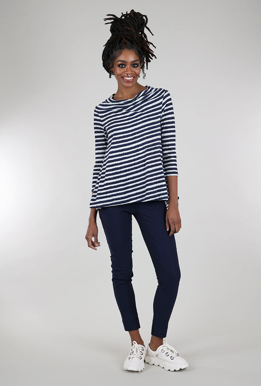 Rundholz Luxe Jersey Stripe 3/4 Tee, Navy 