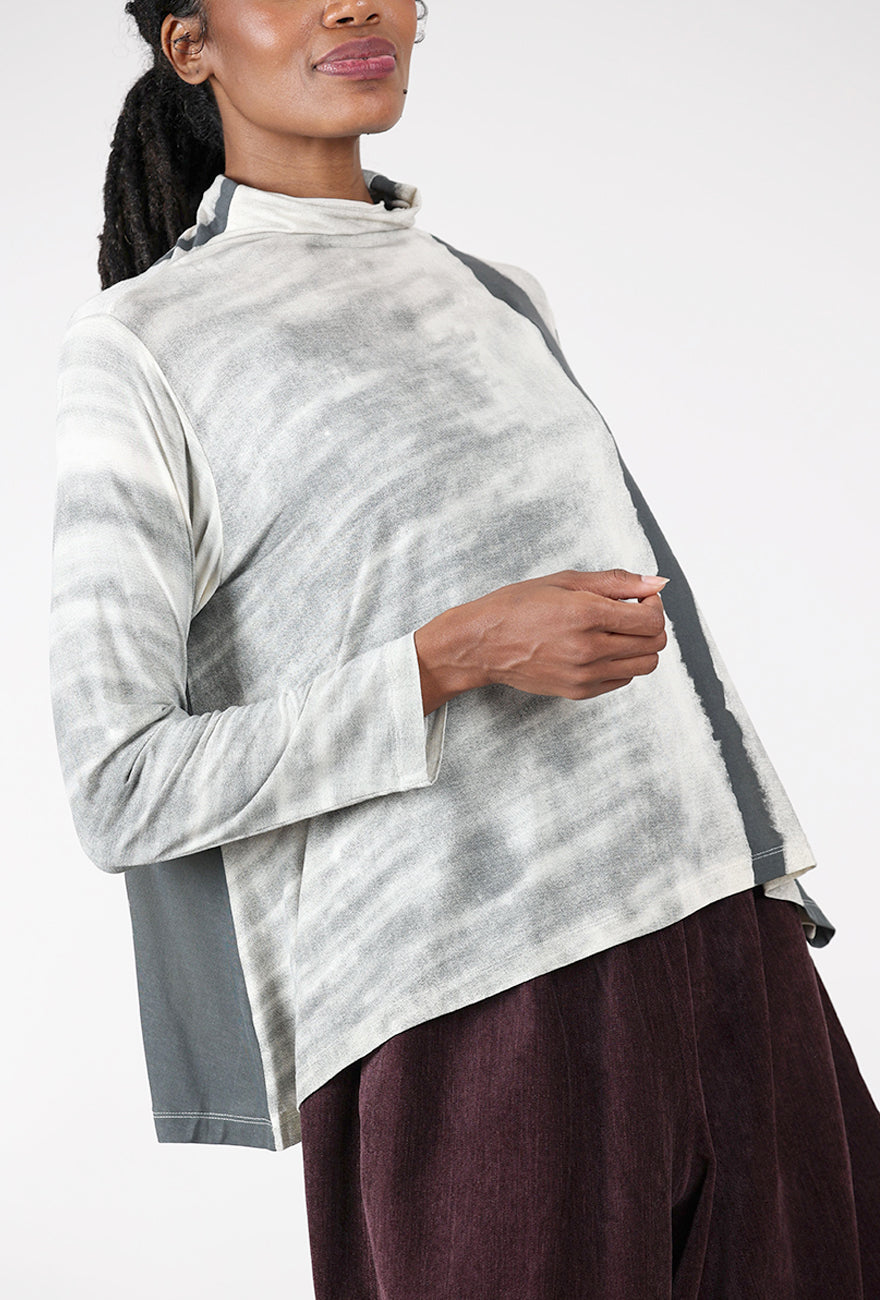 Fine Jersey Abstract Tneck, Ecru/Cement Angle 4
