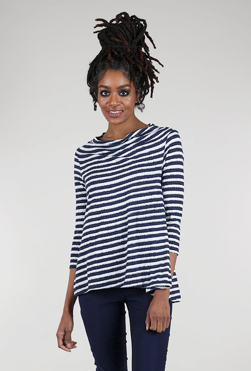 Rundholz Luxe Jersey Stripe 3/4 Tee, Navy 