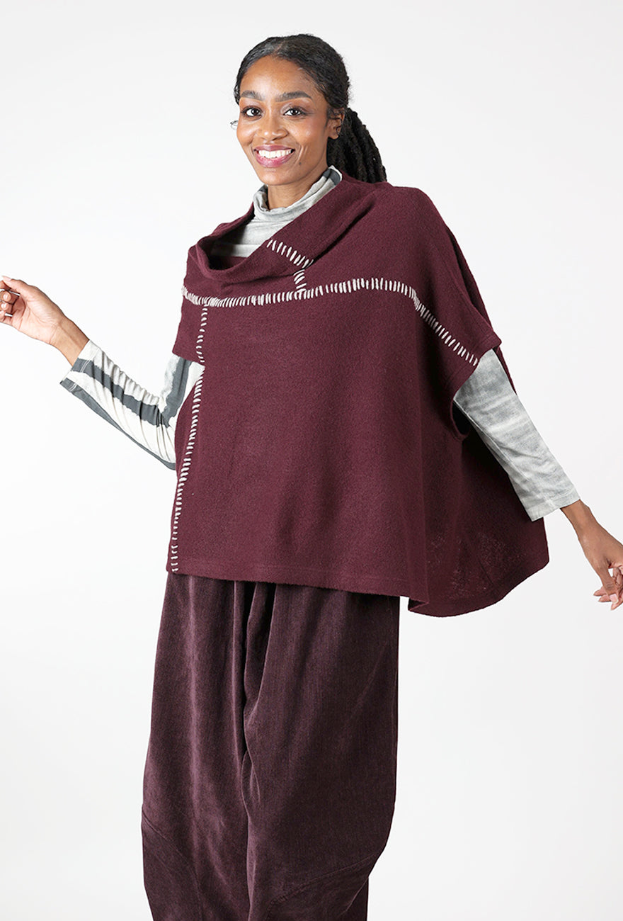 Accent Stitches Asym Sweater, Plum