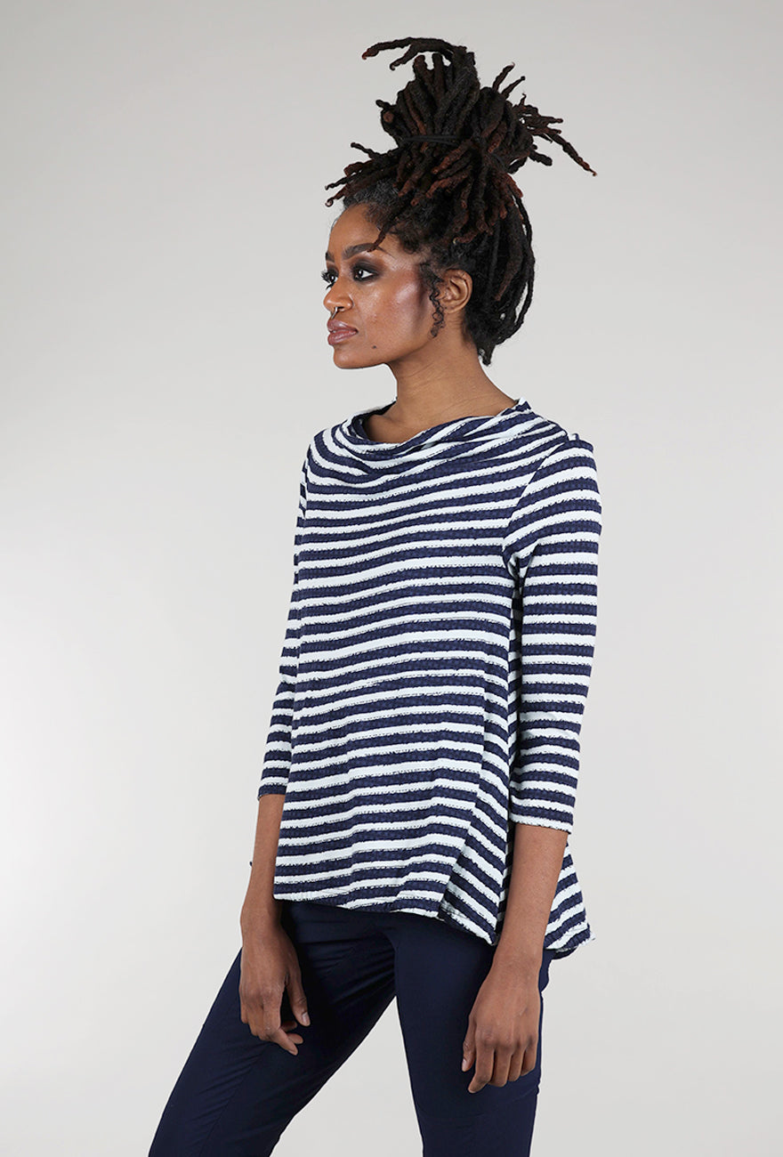 Rundholz Luxe Jersey Stripe 3/4 Tee, Navy 