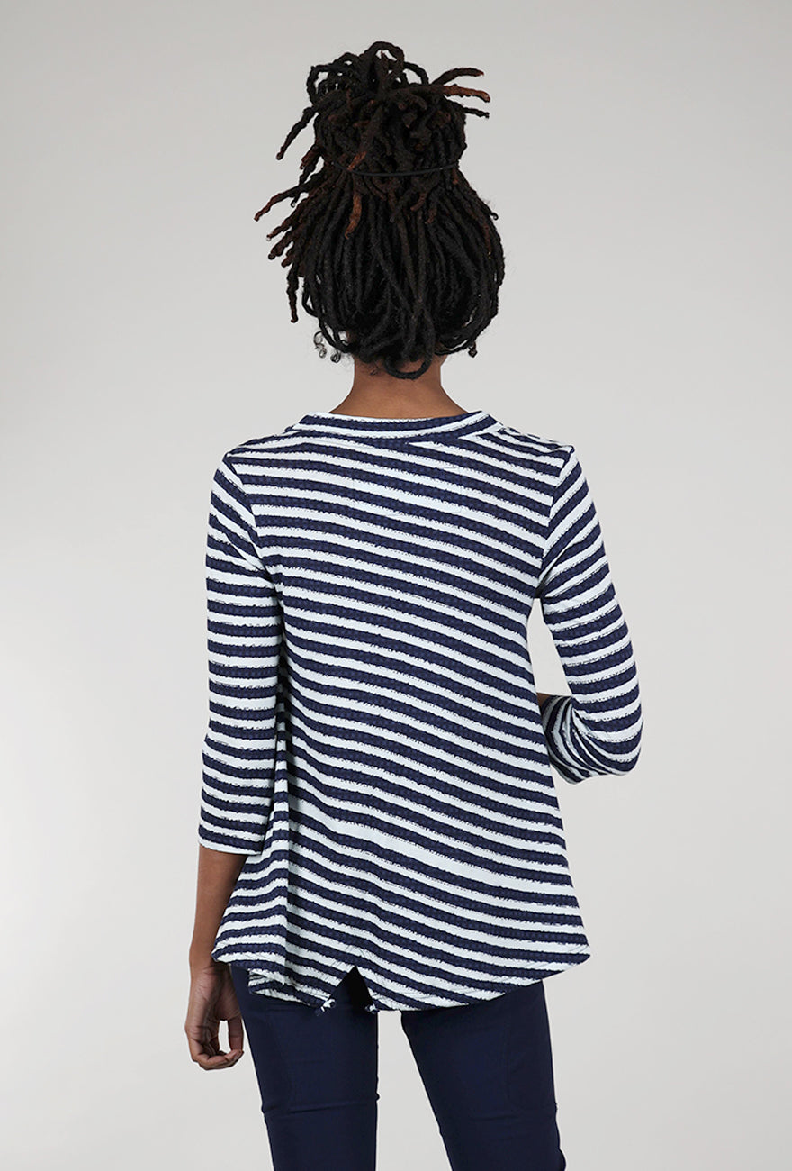 Rundholz Luxe Jersey Stripe 3/4 Tee, Navy 