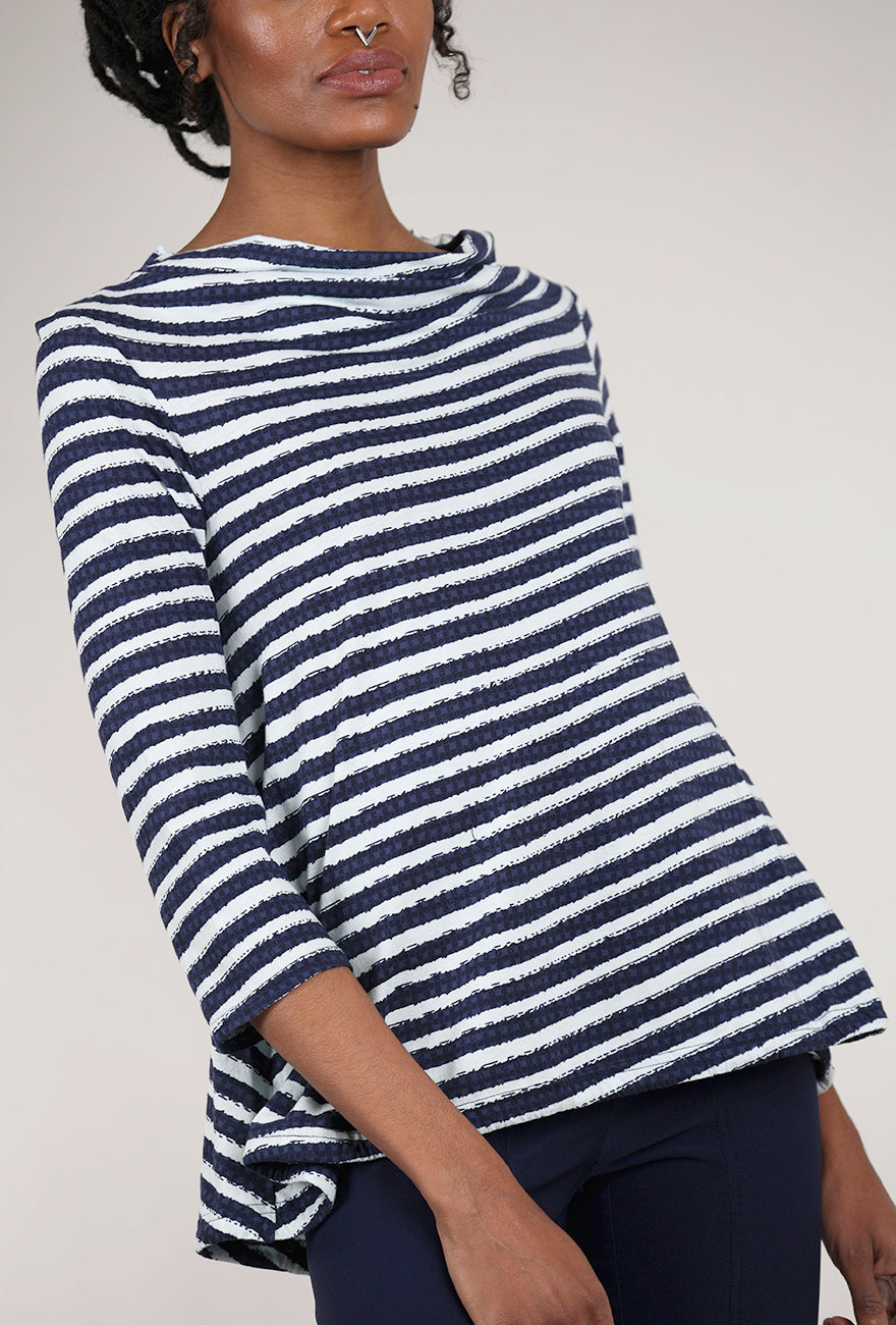 Rundholz Luxe Jersey Stripe 3/4 Tee, Navy 