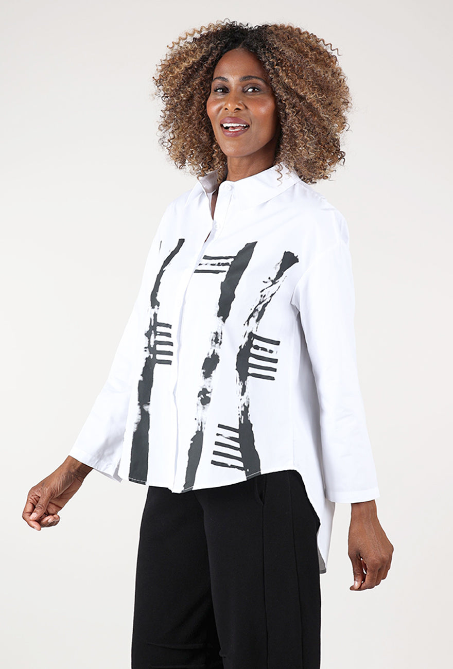 Abstract Print Button Up, White/Black Angle 2