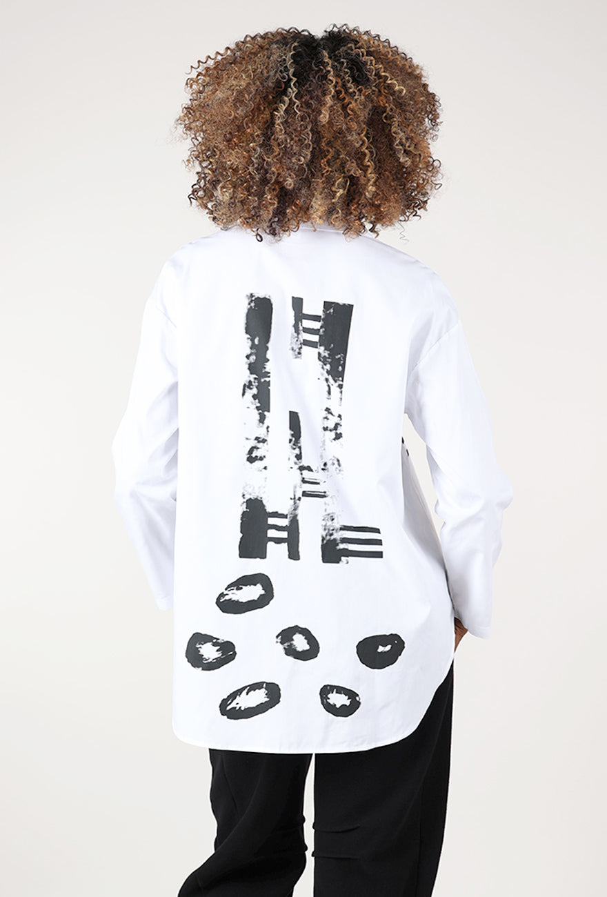 Abstract Print Button Up, White/Black
