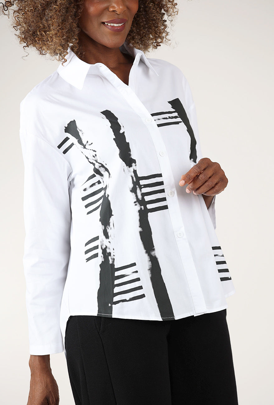 Abstract Print Button Up, White/Black
