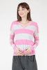 Pure Amici Neon Stripe Cashmere V-Neck, Neon Pink/Gray 