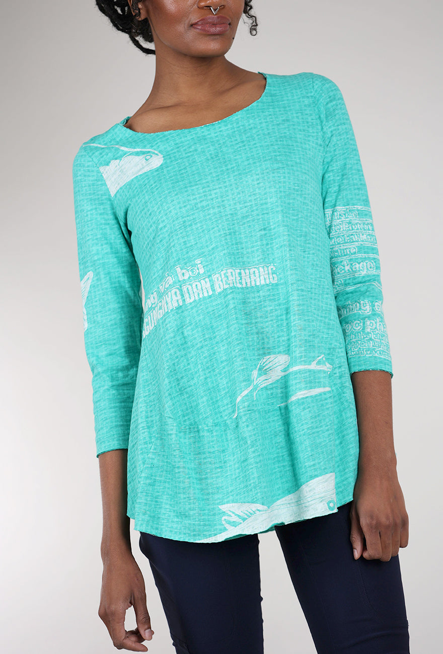 Rundholz Slub Jersey 3/4 Shapely Tee, Aqua 