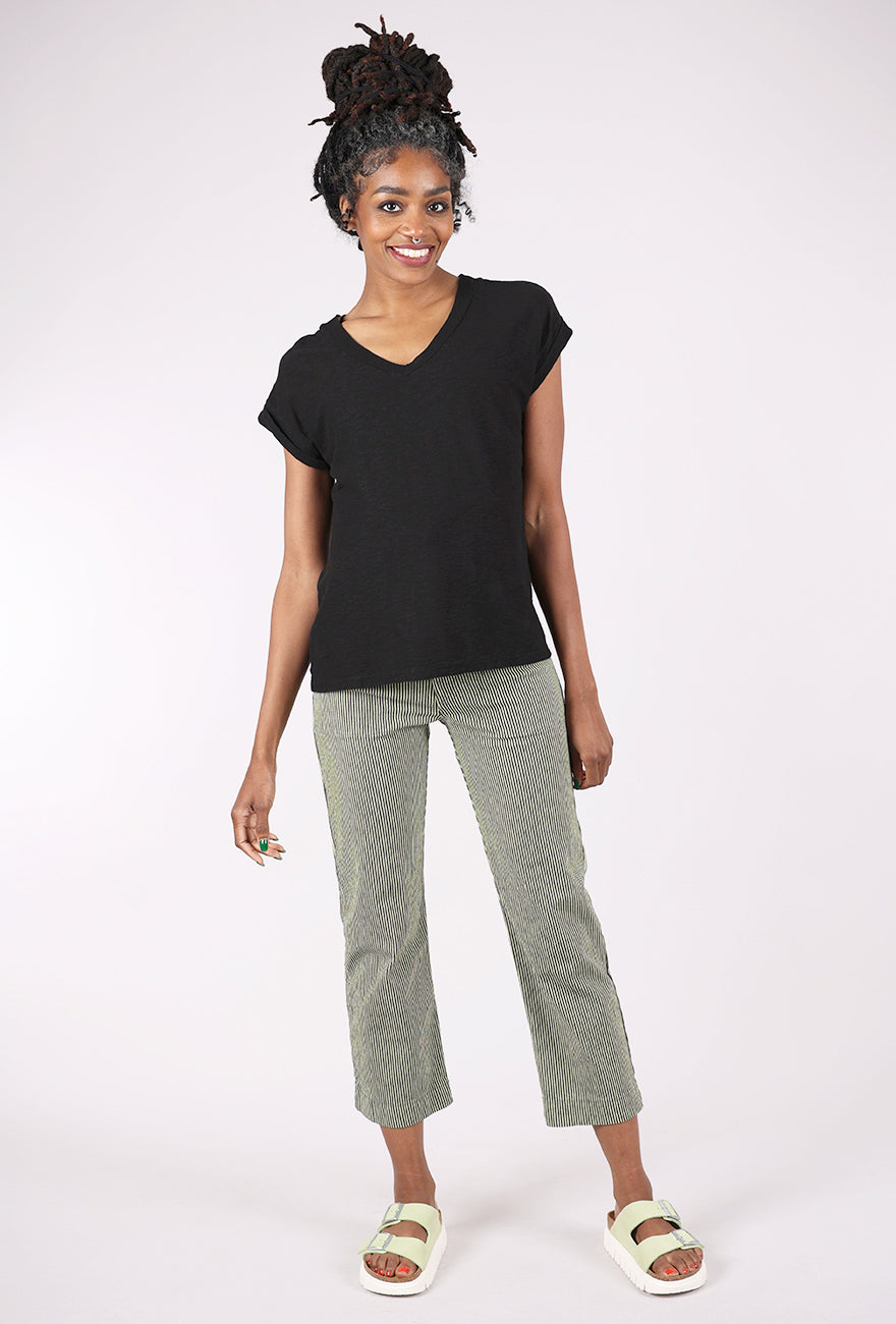 Cut Loose Mesh Trim V-Neck Tee, Black 