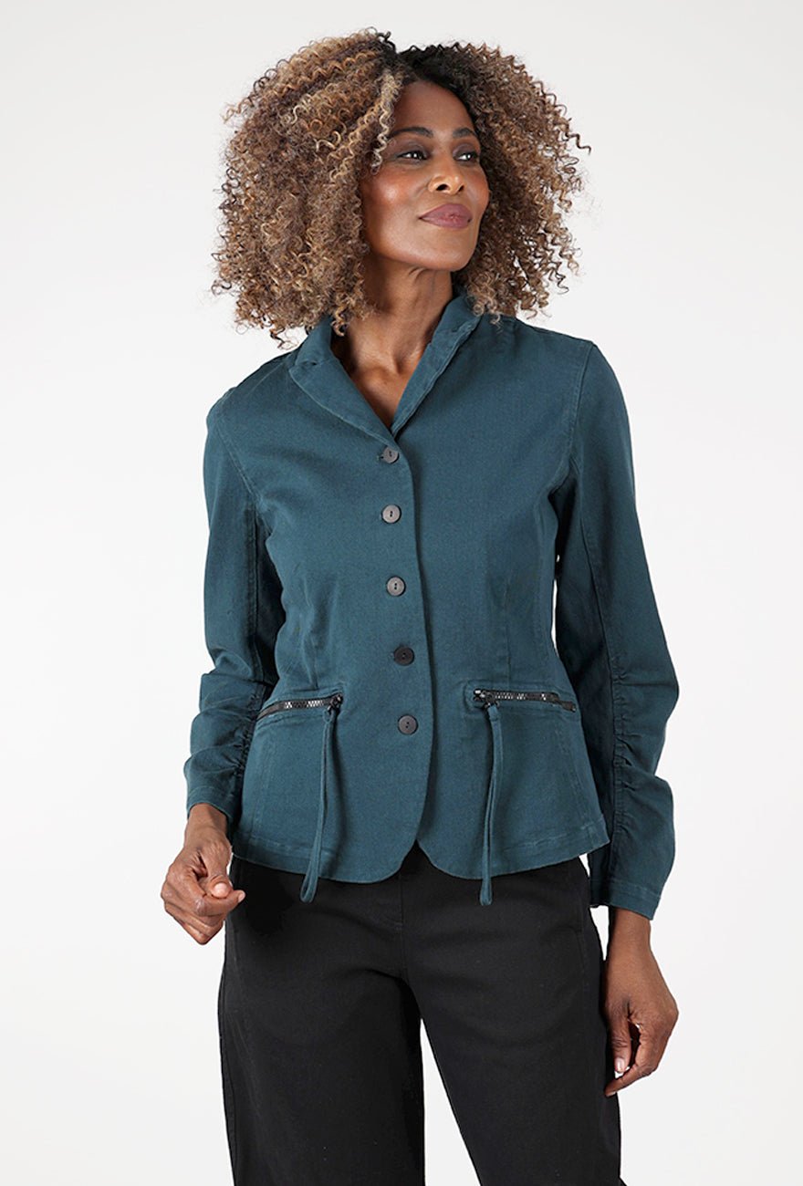 Zip Pocket Twill Jacket, Teal