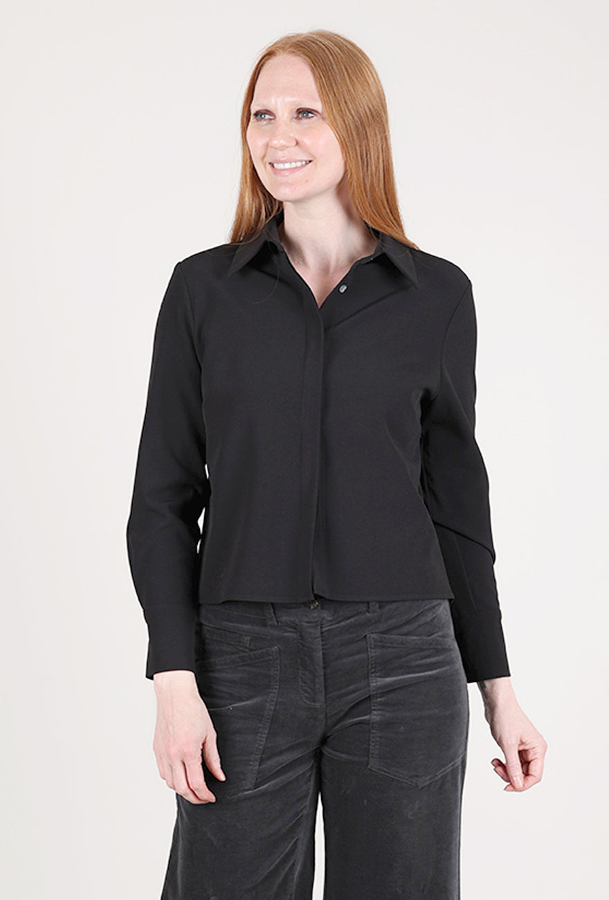 Estelle & Finn Shorter Pleat-Back Blouse, Black 