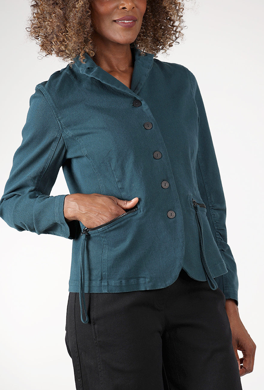 Zip Pocket Twill Jacket, Teal Angle 4