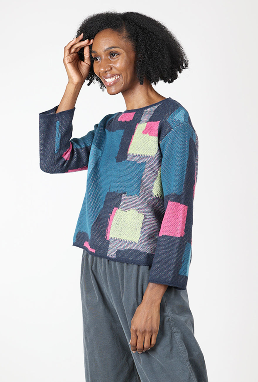 Collage Sweater, Teal Angle 2