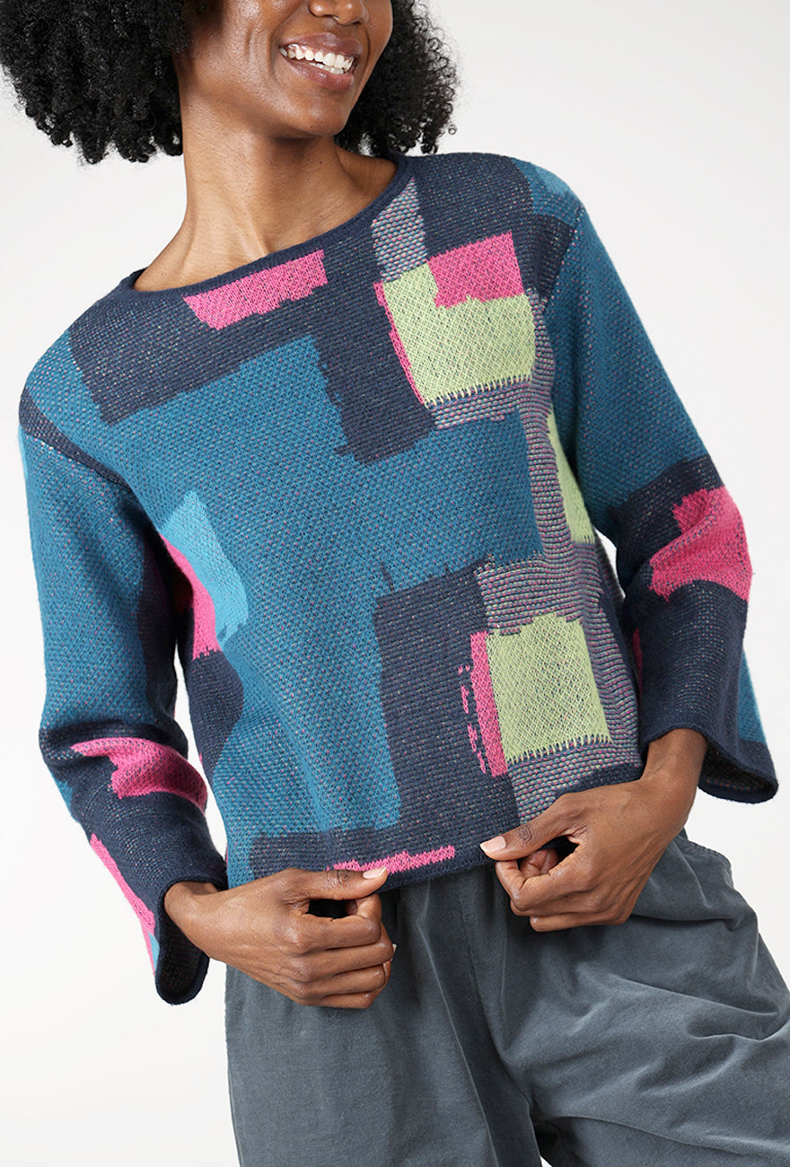 Collage Sweater, Teal Angle 4