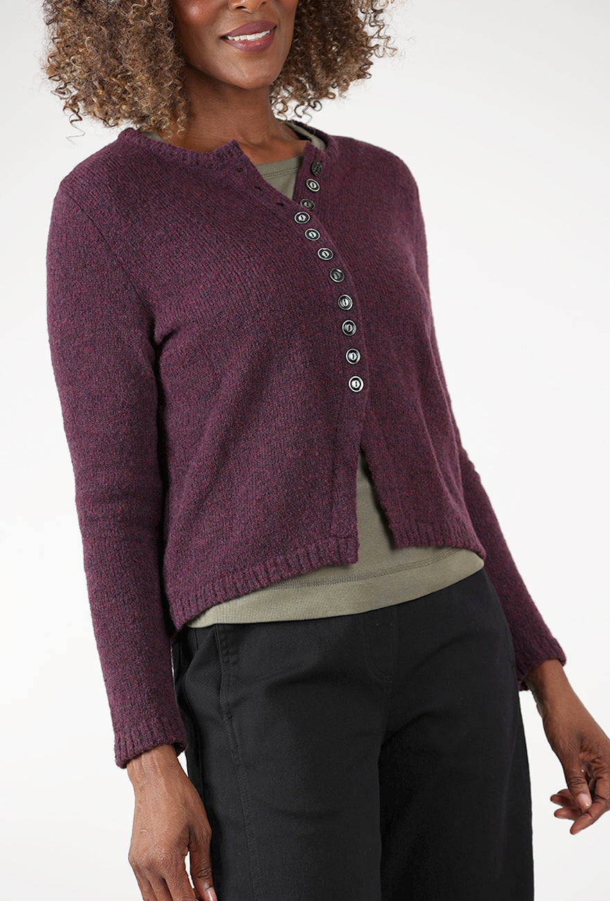 Winsome Buttons Cardie, Plum Angle 4