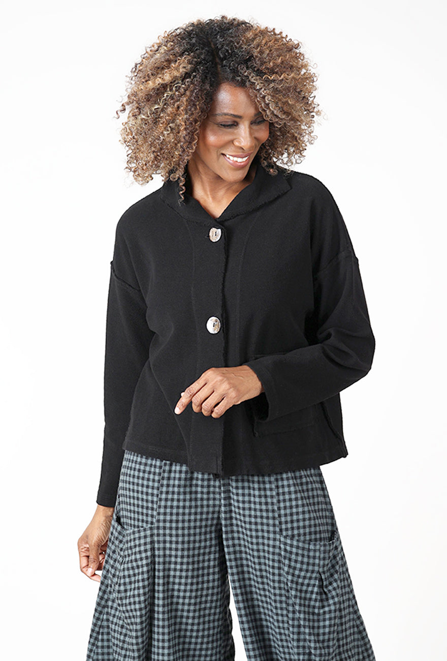 Eleven Stitch Knitted Funnel Jacket, Black 