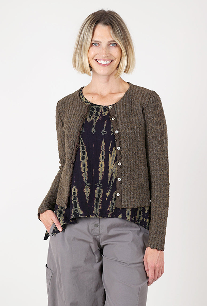 Cut Loose Sweater Texture Crop Cardie, Chocolate 