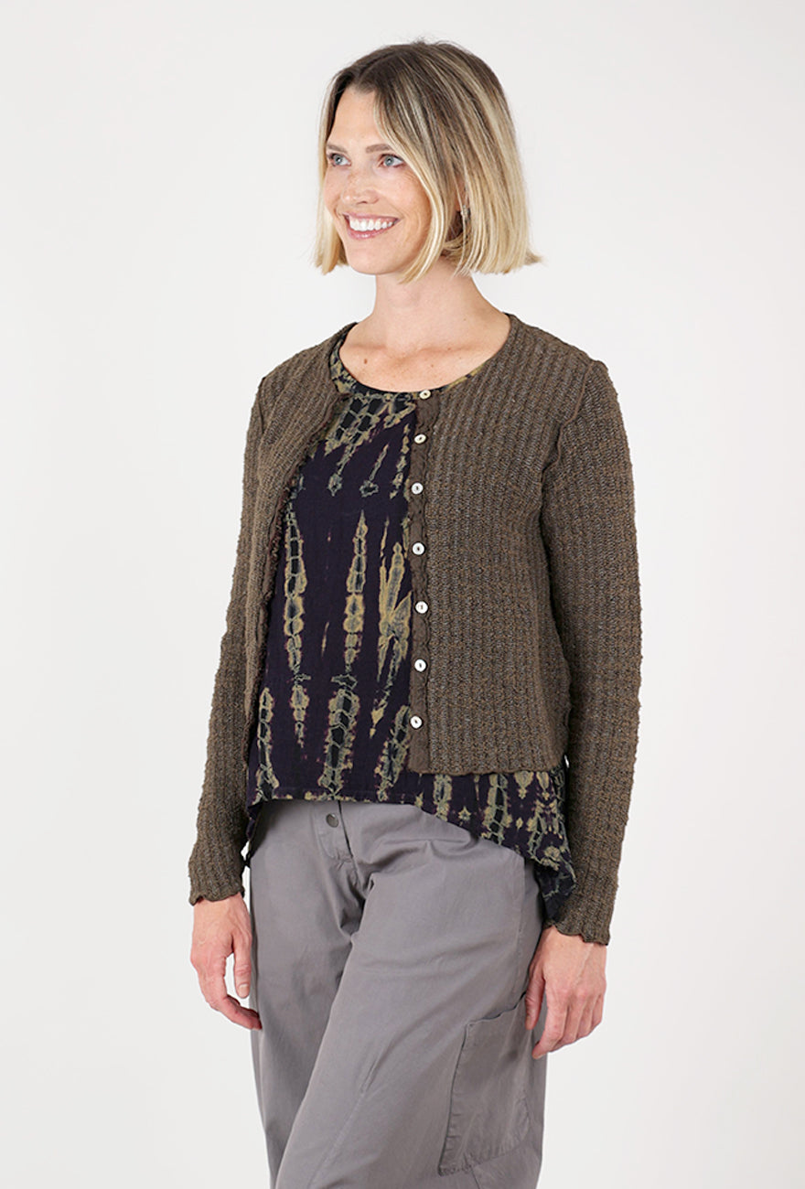 Cut Loose Sweater Texture Crop Cardie, Chocolate 