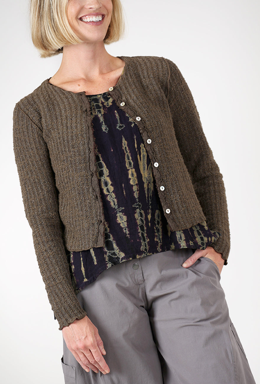 Cut Loose Sweater Texture Crop Cardie, Chocolate 