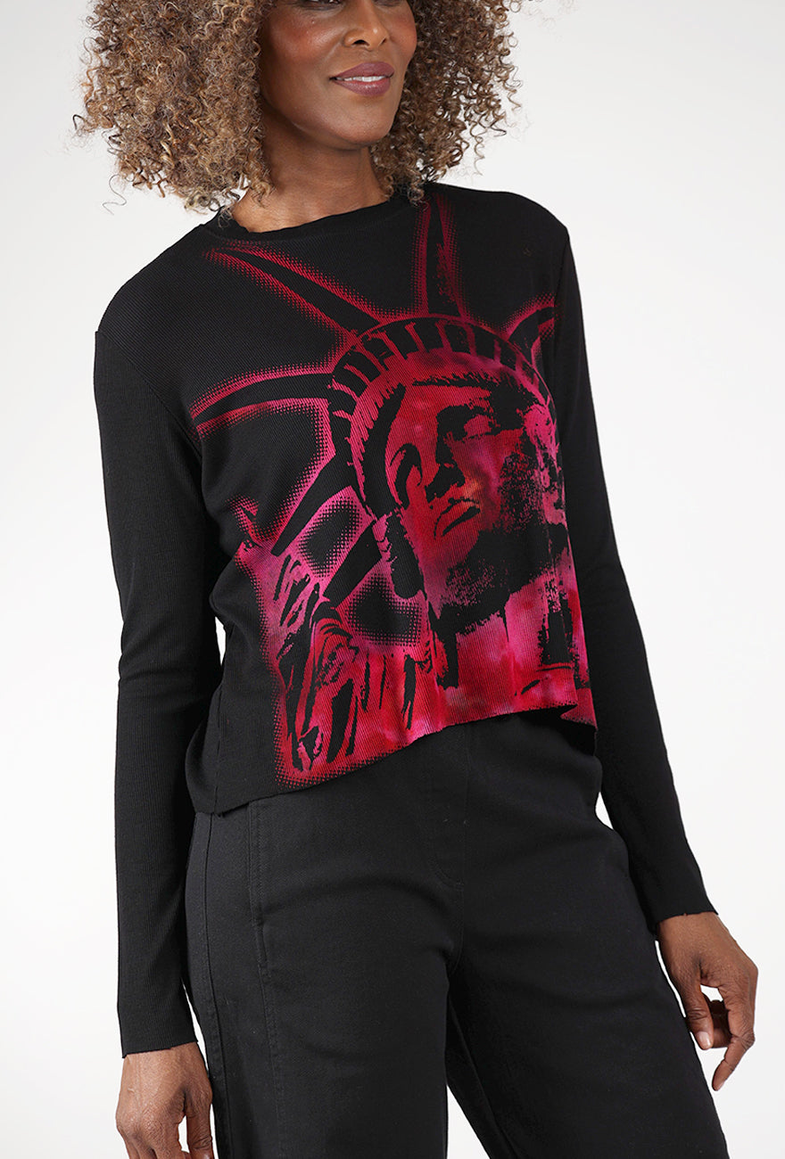 Micro Rib Crop Tee Lady Liberty, Black Angle 4
