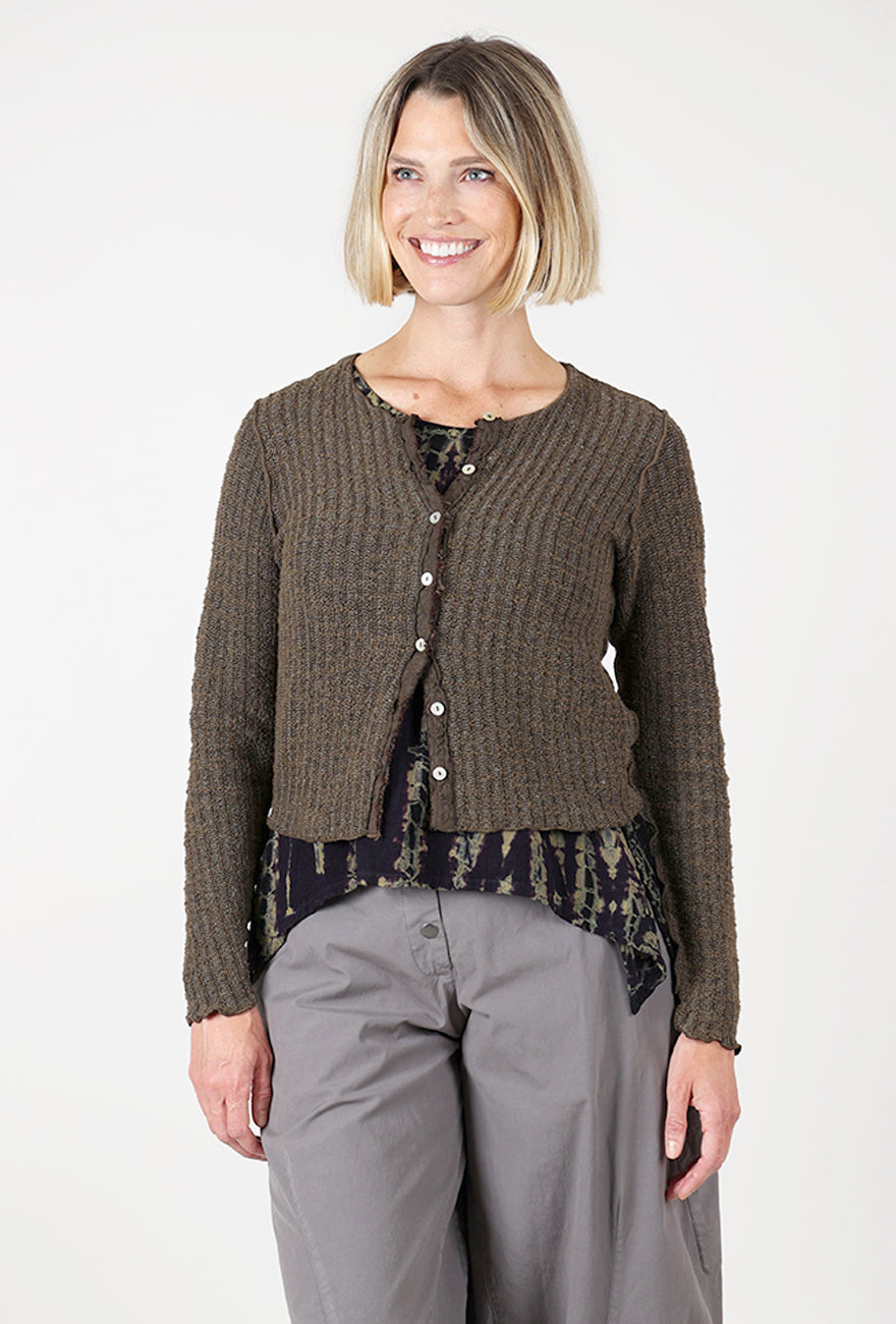 Cut Loose Sweater Texture Crop Cardie, Chocolate 