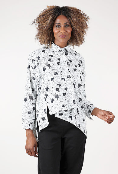 Vanite Couture Kitty Cat Button-Up, White/Black 