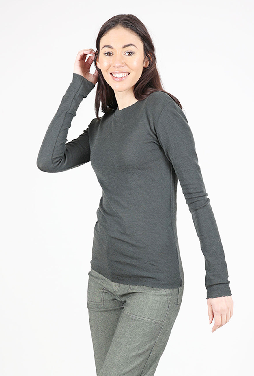 By Basics Merino Seamed Neck Top, Raven 
