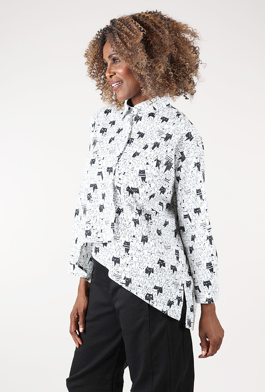 Kitty Cat Button Up, White/Black Angle 2