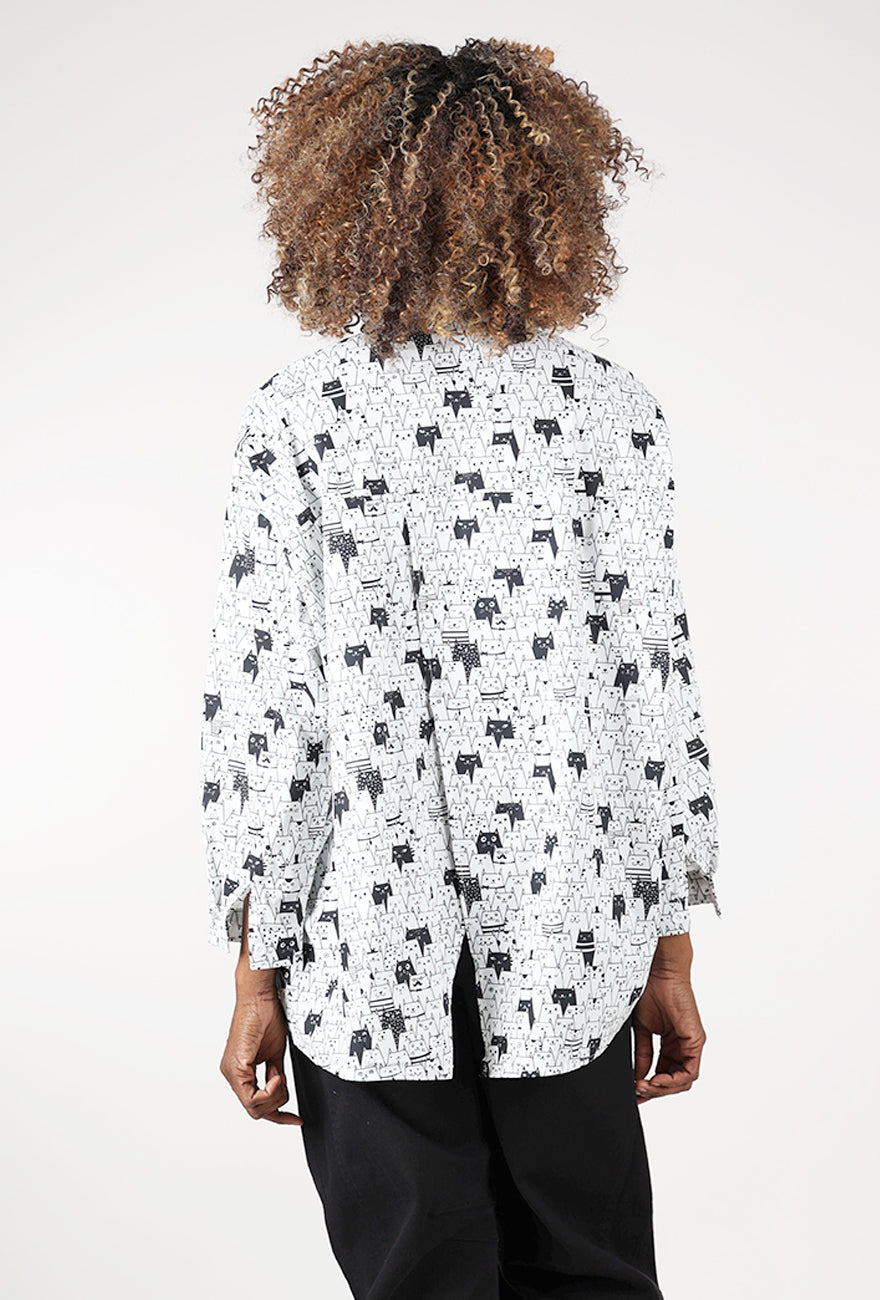 Kitty Cat Button Up, White/Black Angle 3