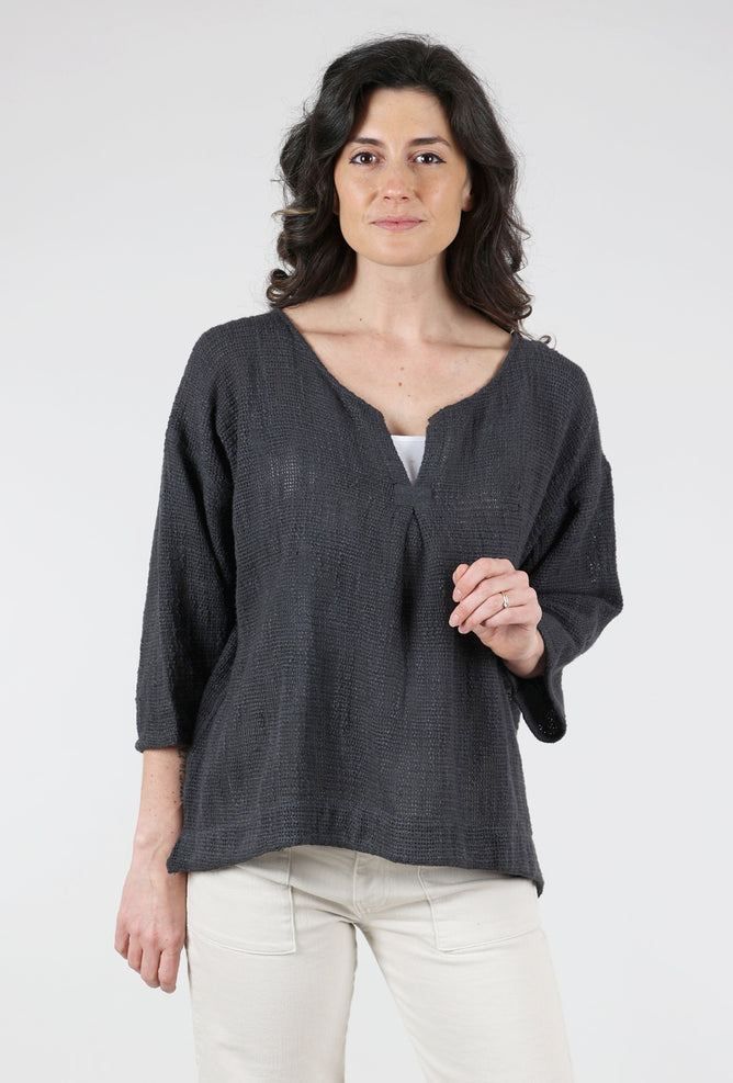 Namsar Notch-Neck Net Pullover, Charcoal 