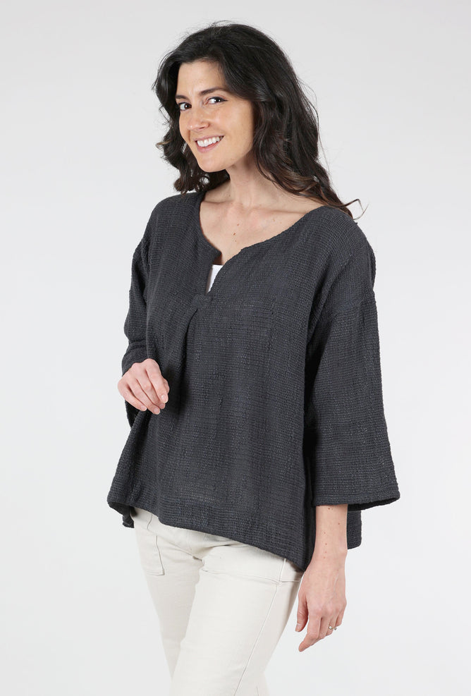 Namsar Notch-Neck Net Pullover, Charcoal 