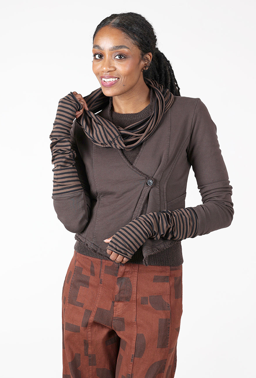 Luukaa Striped Scarf/Armwarmer Set, Brown/Black 