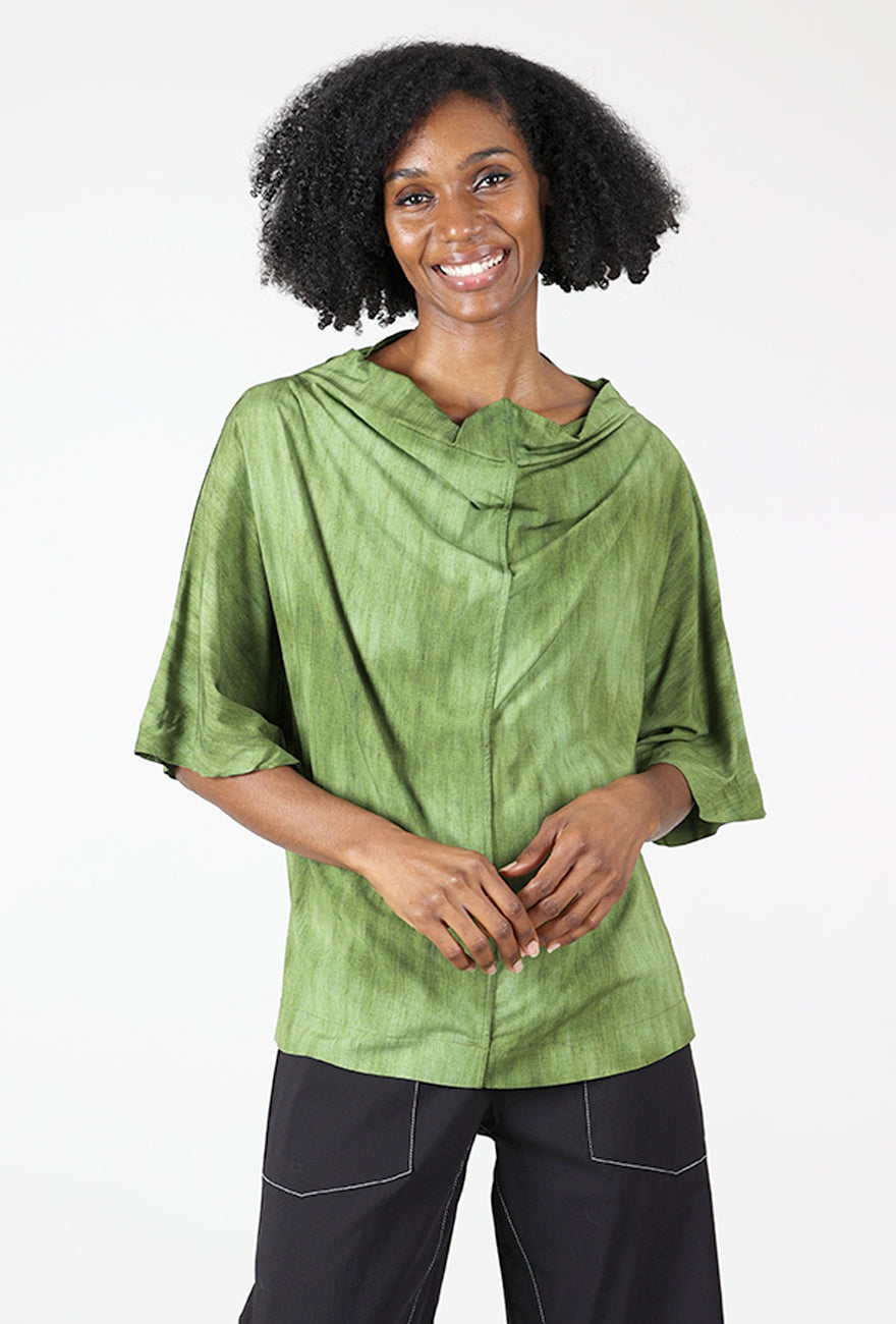 Ozai Woven Drape Neck Top, Green 