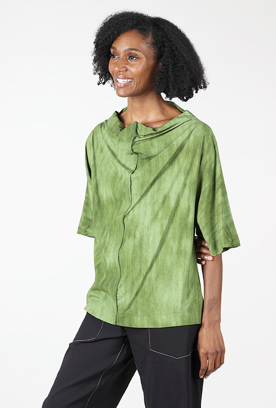 Ozai Woven Drape Neck Top, Green 