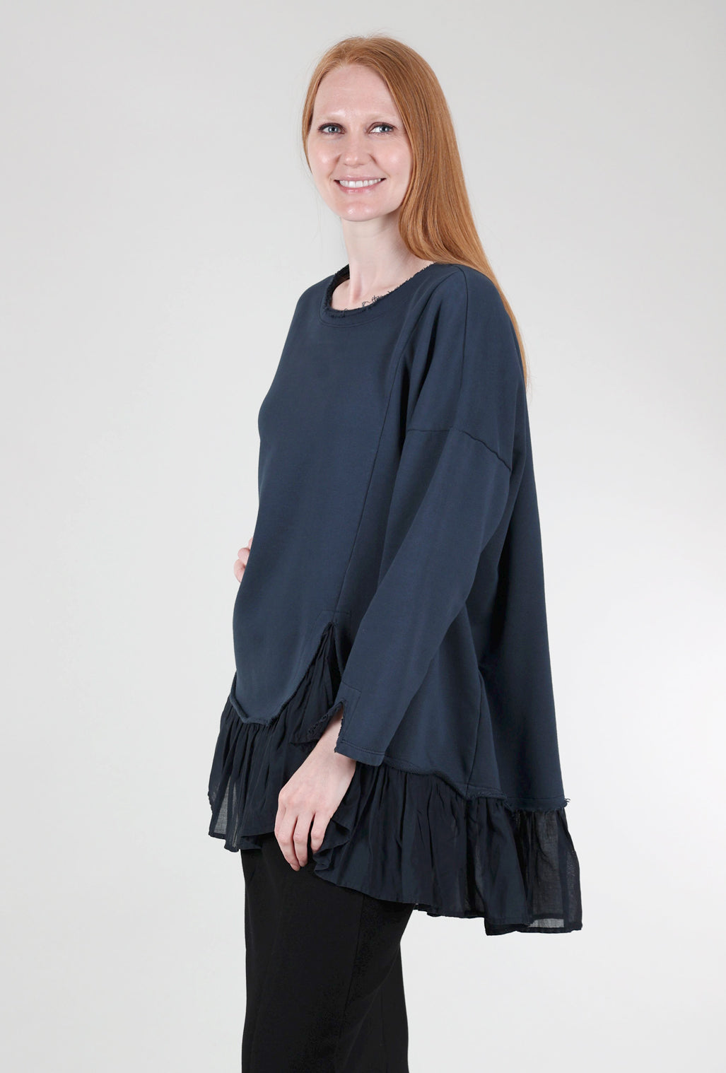 Grizas Ruffle Trim Sweatshirt, Sapphire Blue 