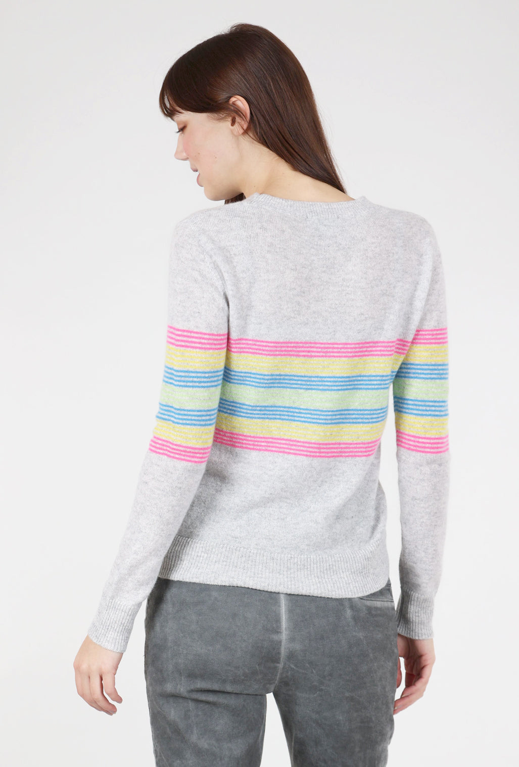 Pure Amici Rainbow Stripe Cashmere Sweater, Tin/Multi 